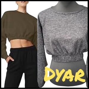 Dyar Grey Crew Neck Long Sleeve Crop Elastic Waist Sweatshirt Top (S)